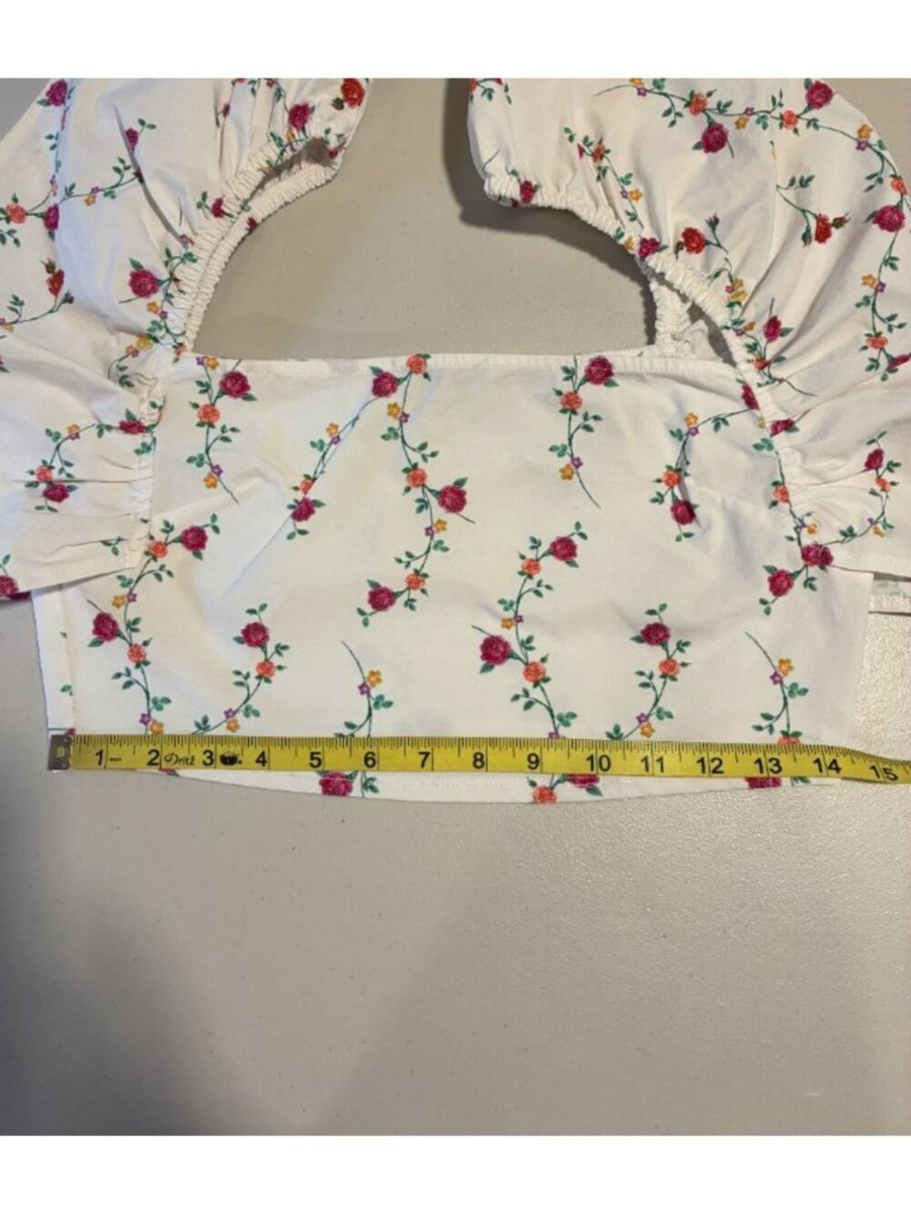 ZARA Crop Top White/Red/Yellow Floral Off Shoulder Flutter Sleeve Women L - Picture 7 of 9